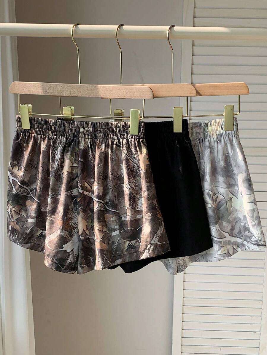 Comfortcana 3pcs Comfortable Women's Short Length Casual Shorts In Woven Fabric For Everyday Looks Shorts Pack Camo Print Shorts