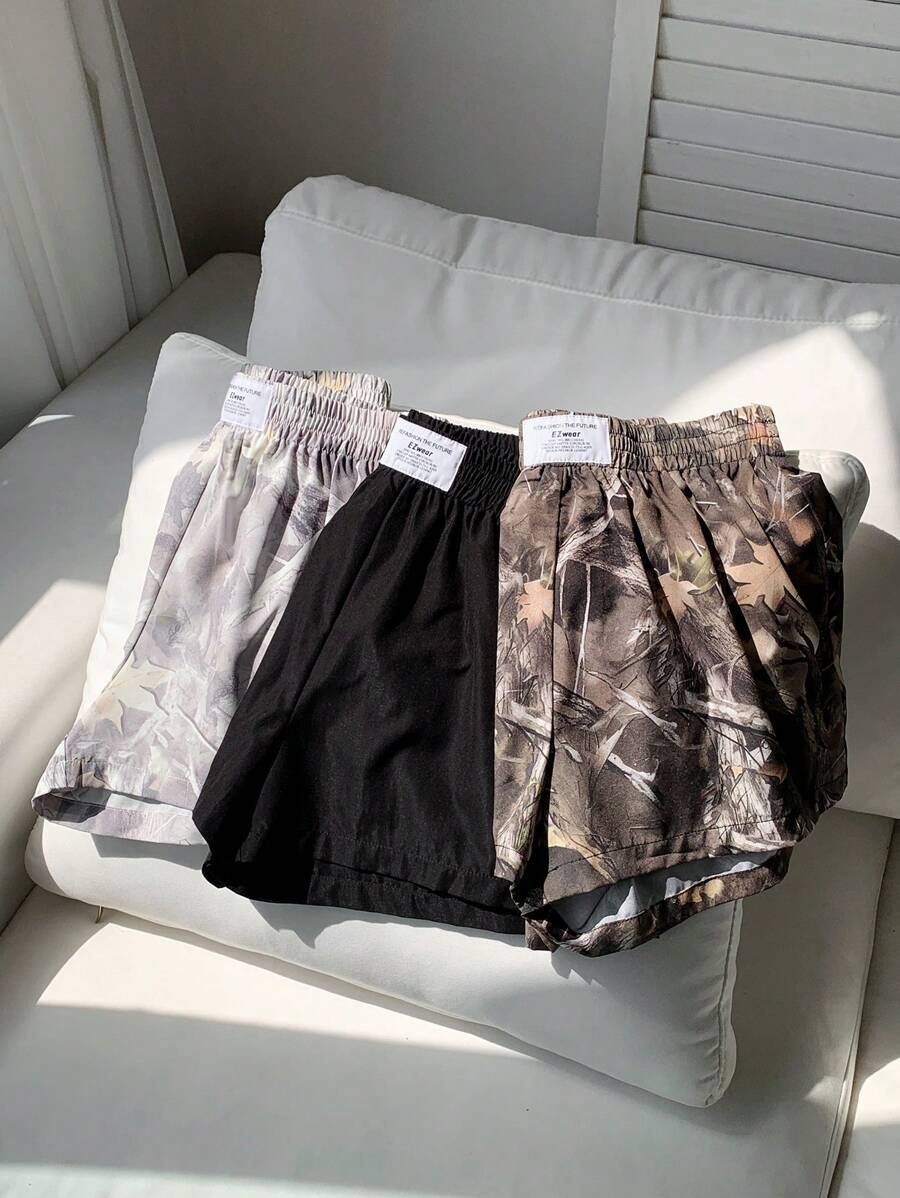Comfortcana 3pcs Comfortable Women's Short Length Casual Shorts In Woven Fabric For Everyday Looks Shorts Pack Camo Print Shorts