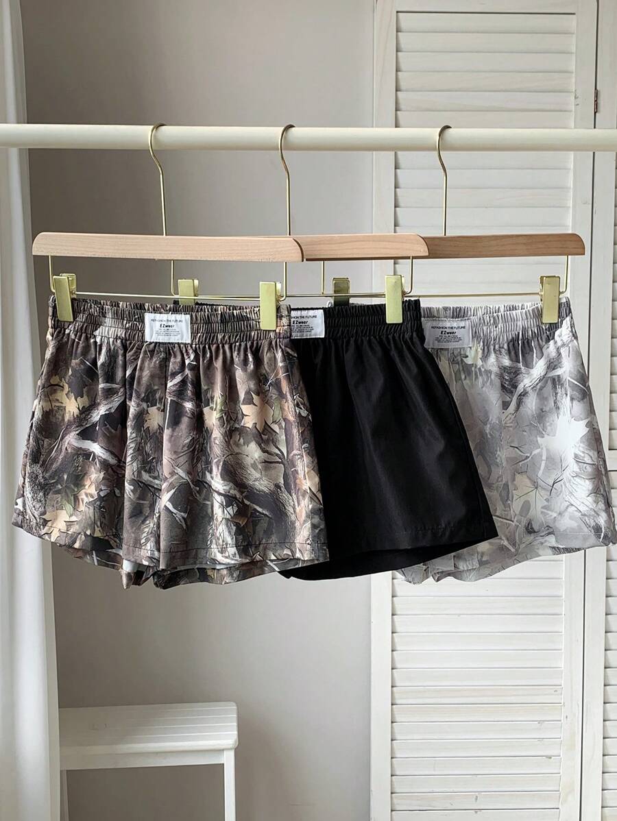 Comfortcana 3pcs Comfortable Women's Short Length Casual Shorts In Woven Fabric For Everyday Looks Shorts Pack Camo Print Shorts