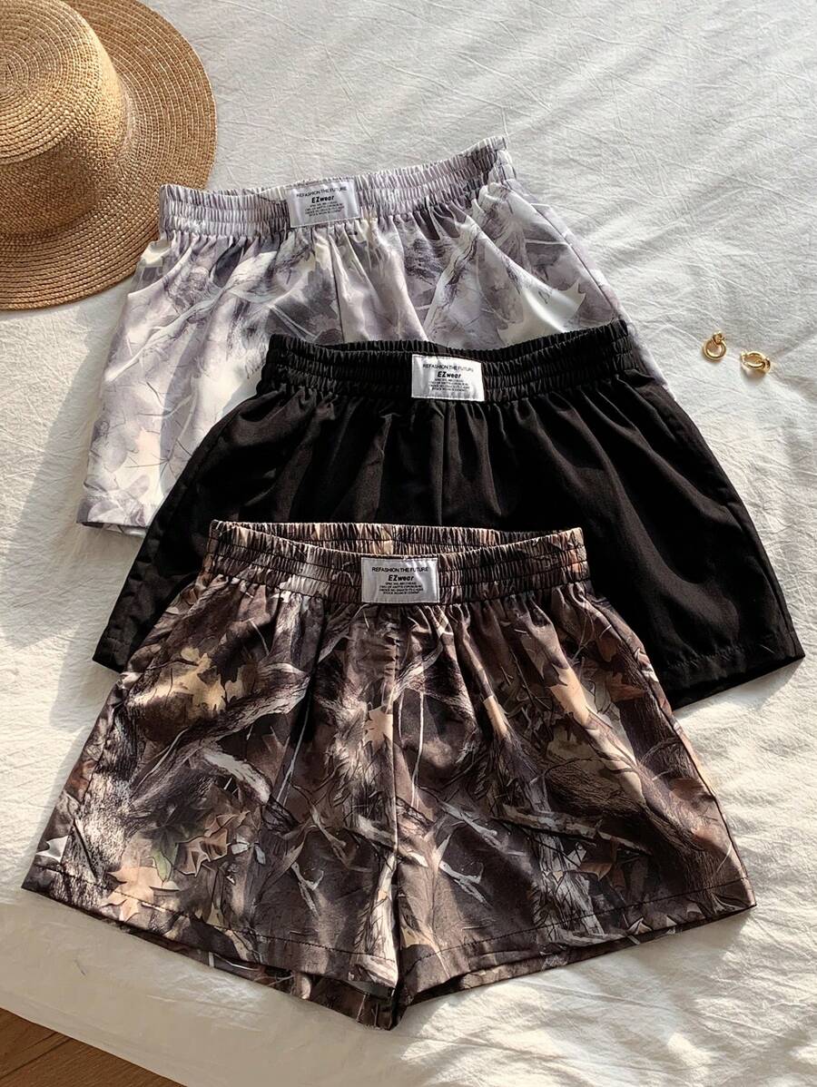 Comfortcana 3pcs Comfortable Women's Short Length Casual Shorts In Woven Fabric For Everyday Looks Shorts Pack Camo Print Shorts
