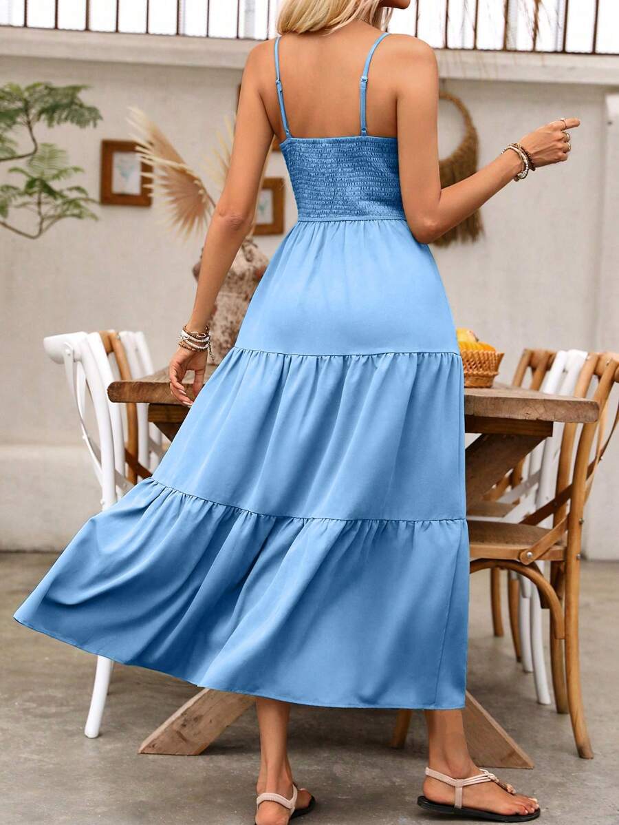 Breezaya Women's Holiday Pleated Cami Dress Maxi Vacation Beach Outfit