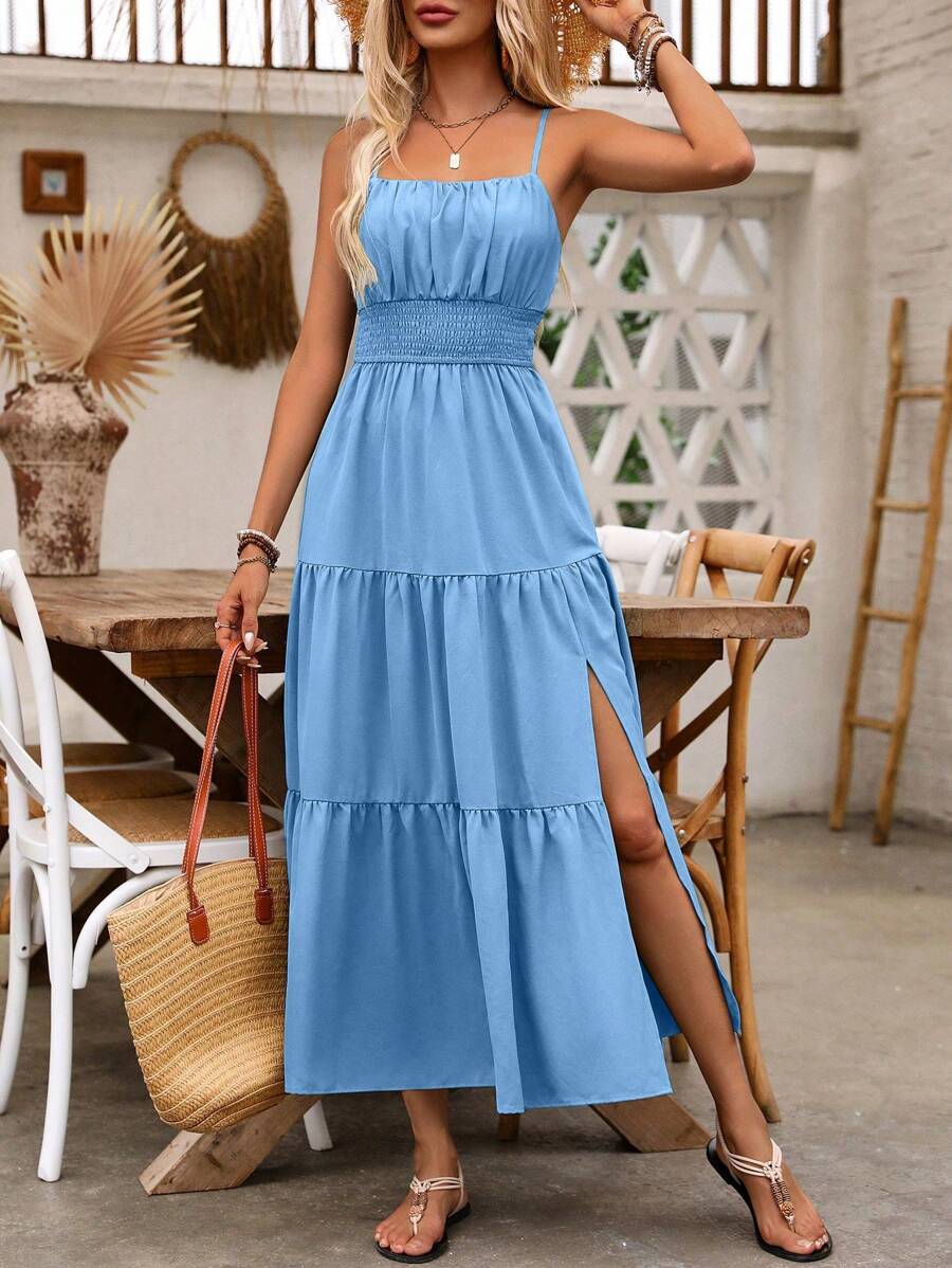 Breezaya Women's Holiday Pleated Cami Dress Maxi Vacation Beach Outfit