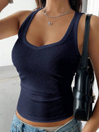 Chiquease Sexy Sleeveless Knitted Crop Top, Fitted Sports Camisole