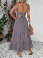 Breezaya Summer Holiday Solid Color Textured Backless Dress For New Year Clothes Maxi Vacation Beach Outfits Women