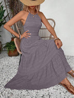 Breezaya Summer Holiday Solid Color Textured Backless Dress For New Year Clothes Maxi Vacation Beach Outfits Women