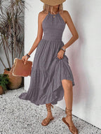 Breezaya Summer Holiday Solid Color Textured Backless Dress For New Year Clothes Maxi Vacation Beach Outfits Women
