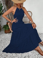 Breezaya Summer Holiday Solid Color Textured Backless Dress For New Year Clothes Maxi Vacation Beach Outfits Women