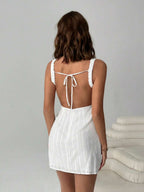 Easelle Women's Solid Color Backless Lace-Up Sleeveless Mini Summer Dress