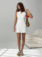 Easelle Women's Solid Color Backless Lace-Up Sleeveless Mini Summer Dress
