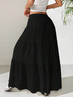 MainGRL Women Solid Color High Waist Tie Ruffled Hem Maxi Skirt