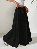 MainGRL Women Solid Color High Waist Tie Ruffled Hem Maxi Skirt