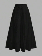 MainGRL Women Solid Color High Waist Tie Ruffled Hem Maxi Skirt