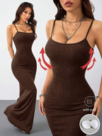Coolane Women's Spring And Summer For Festival Coquette Daily Wear Going Out Date Night Stretchy Long Dress, Built-In Bra