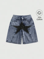 ROMWE Grunge Punk Women Star Low Waist Denim Shorts, School
