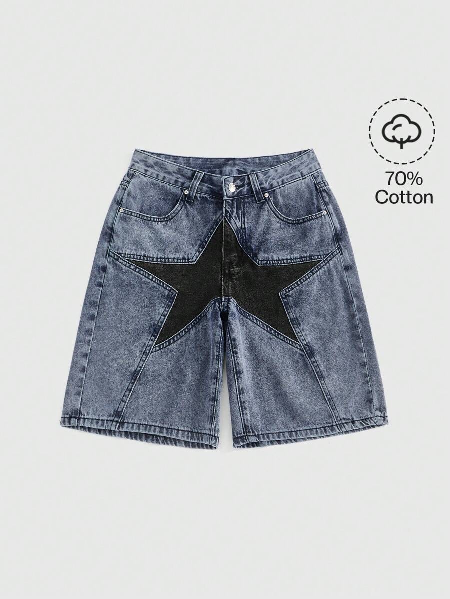 ROMWE Grunge Punk Women Star Low Waist Denim Shorts, School