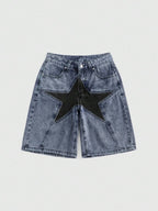 ROMWE Grunge Punk Women Star Low Waist Denim Shorts, School