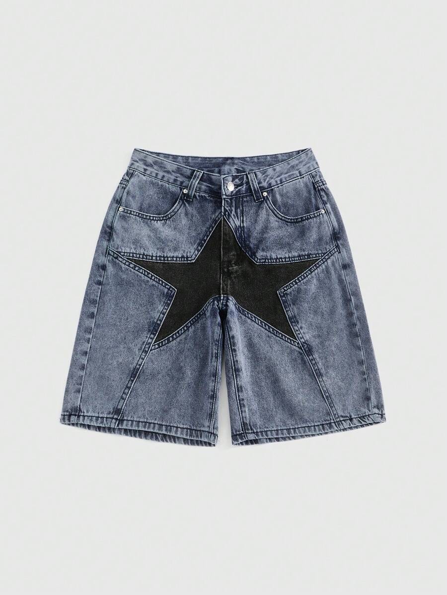 ROMWE Grunge Punk Women Star Low Waist Denim Shorts, School