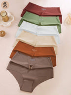 Aofeiqike 6pcs High Waist Plus Size Women Briefs, Sexy Seamless Breathable Ice Silk Panties, Comfortable Soft Hipster Underwear