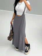 Coolane Women's Spring And Summer Vintage Going Out Date Night Sportswear Athleisure Basic Grey Midi Dress