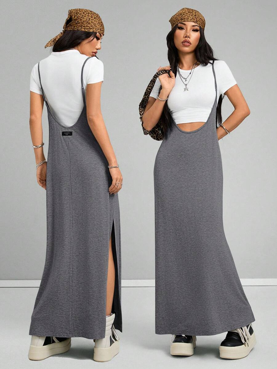 Coolane Women's Spring And Summer Vintage Going Out Date Night Sportswear Athleisure Basic Grey Midi Dress