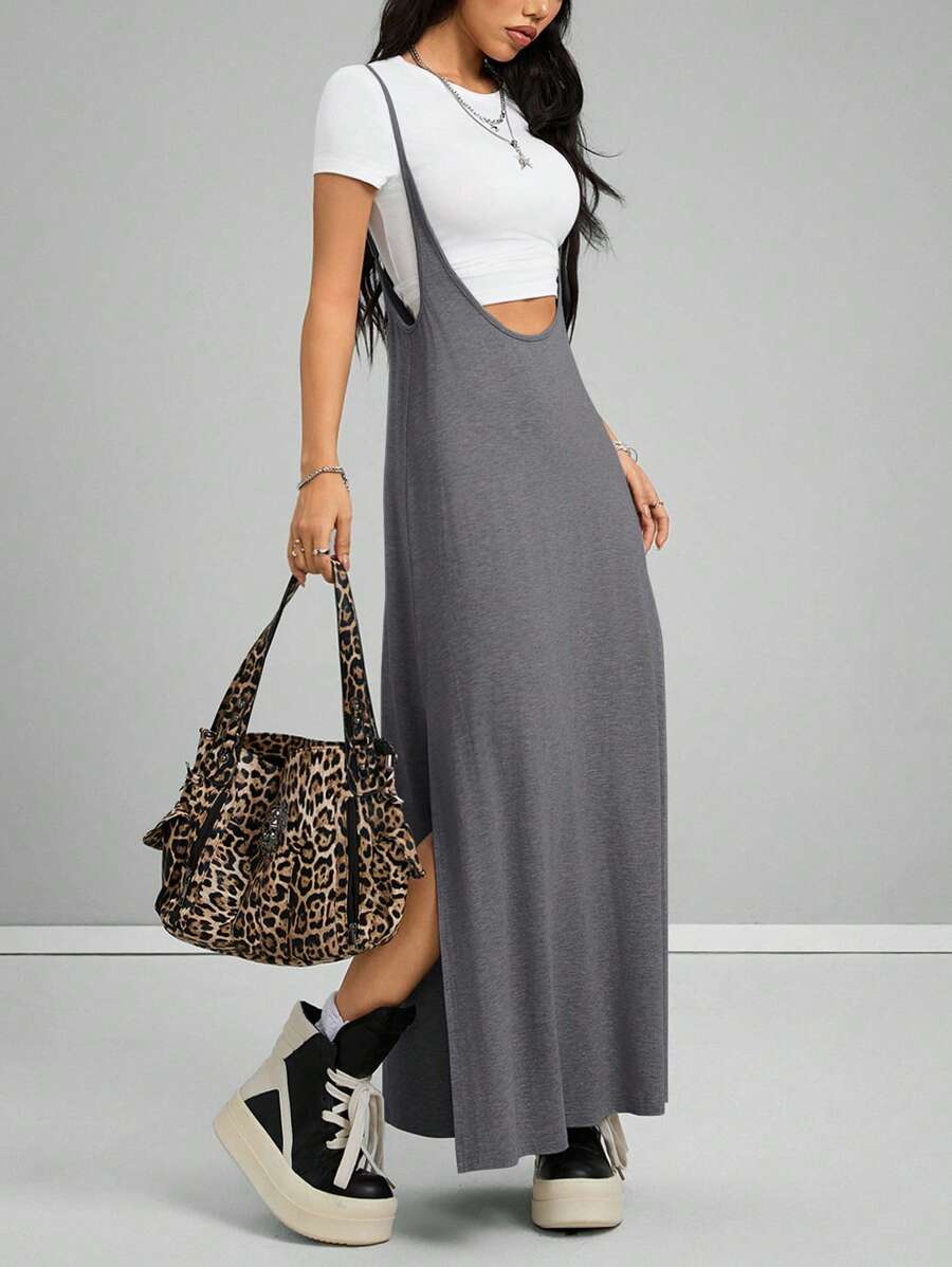 Coolane Women's Spring And Summer Vintage Going Out Date Night Sportswear Athleisure Basic Grey Midi Dress