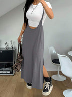 Coolane Women's Spring And Summer Vintage Going Out Date Night Sportswear Athleisure Basic Grey Midi Dress