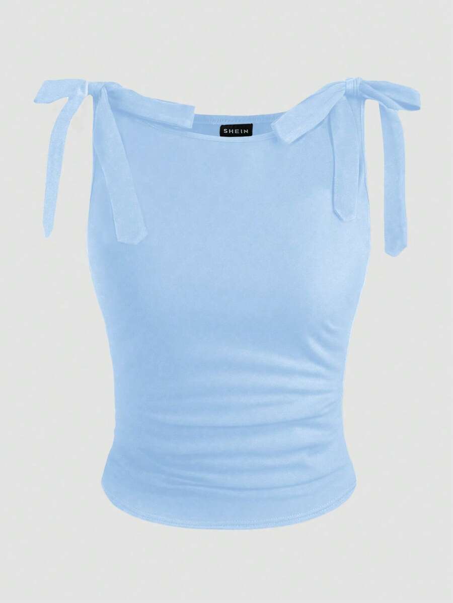 GlowEve Women's Summer Tank Top, Black, Round Neck, Sleeveless, Tie Shoulder Design, Slim Fit, Versatile & Fashionable