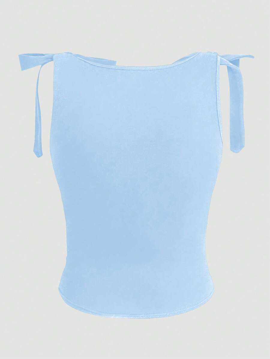 GlowEve Women's Summer Tank Top, Black, Round Neck, Sleeveless, Tie Shoulder Design, Slim Fit, Versatile & Fashionable