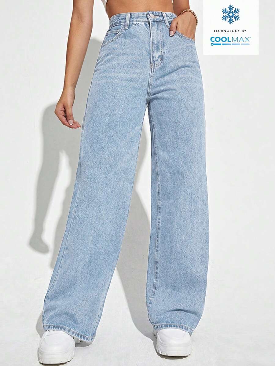 SHEIN ICON Casual Relaxed-Fit High-Waist Straight Leg Denim Jeans