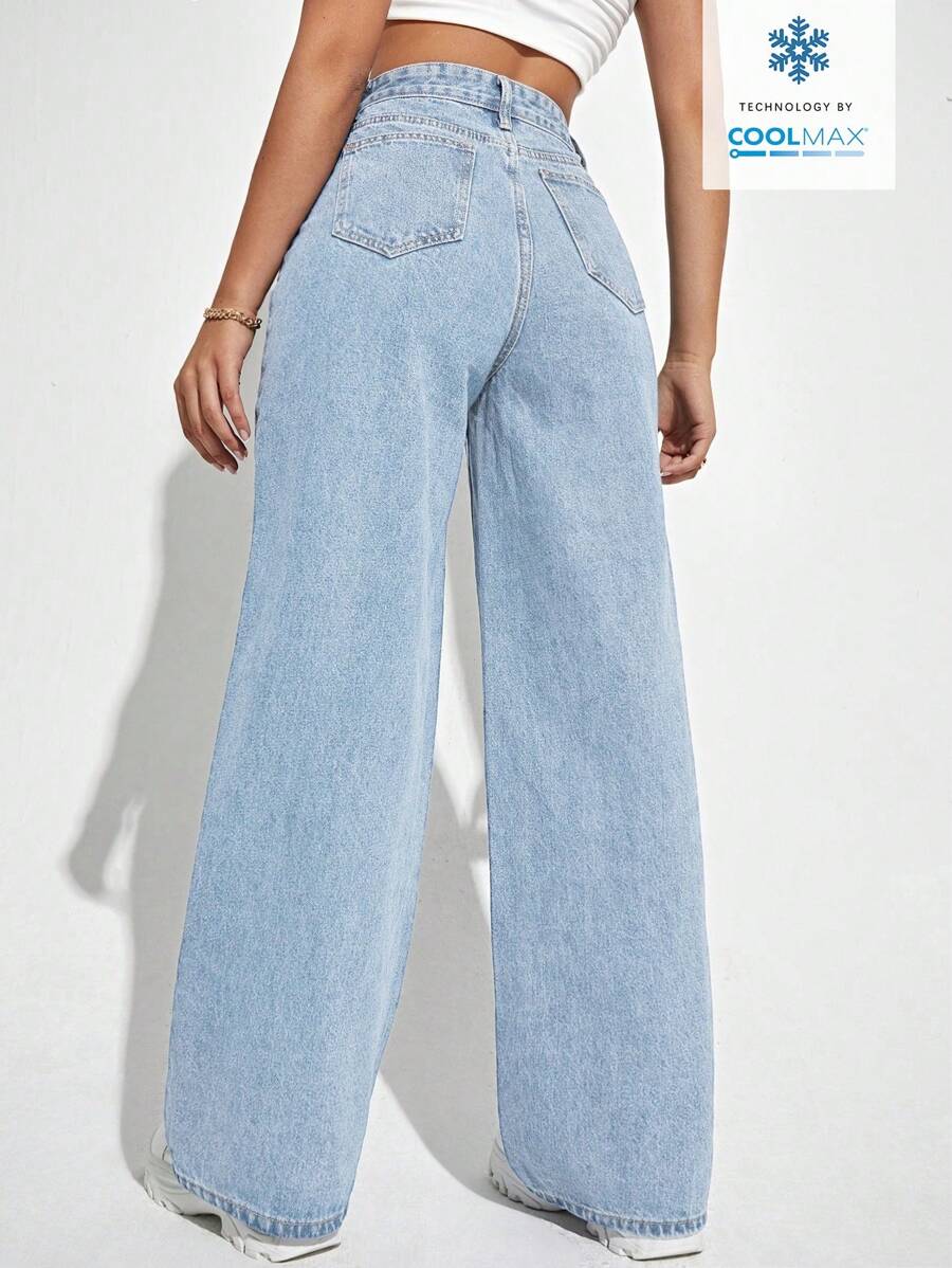 SHEIN ICON Casual Relaxed-Fit High-Waist Straight Leg Denim Jeans
