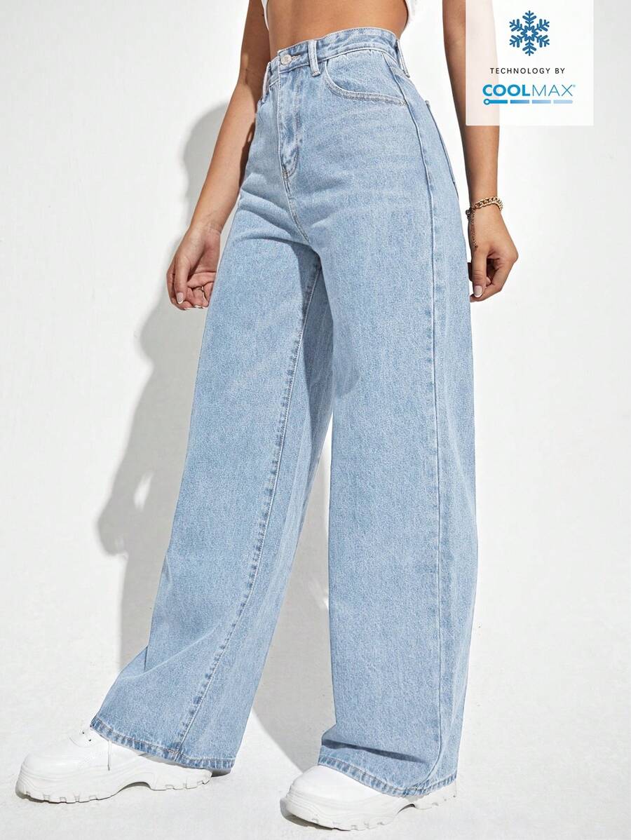 SHEIN ICON Casual Relaxed-Fit High-Waist Straight Leg Denim Jeans