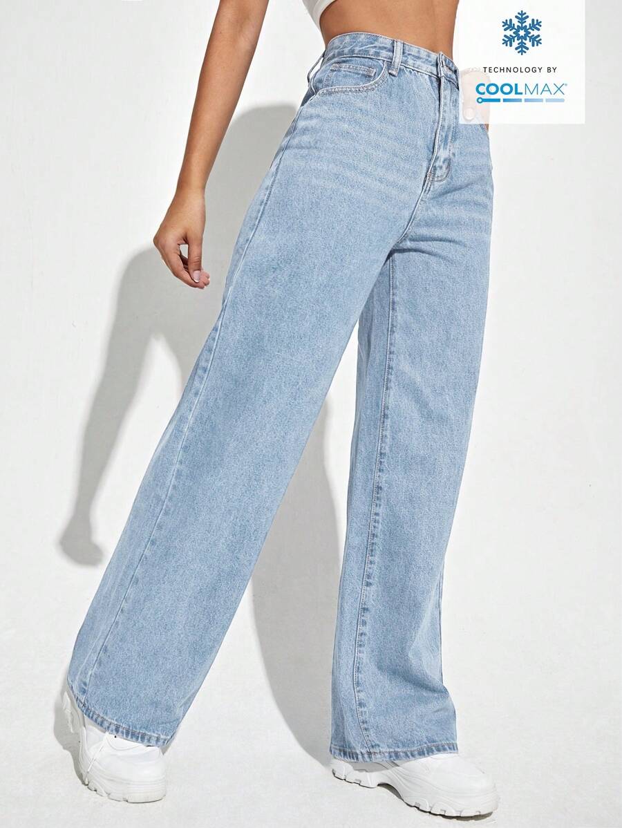 SHEIN ICON Casual Relaxed-Fit High-Waist Straight Leg Denim Jeans