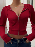 Plus Size Women Solid Color Fitted Hooded Lightweight Jacket Fall Winter Cloth For Women Autumn
