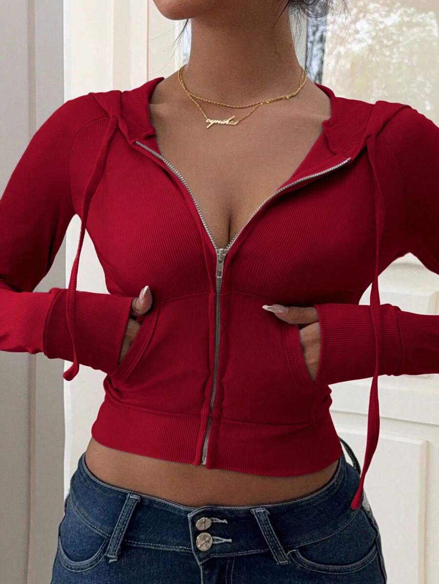 Plus Size Women Solid Color Fitted Hooded Lightweight Jacket Fall Winter Cloth For Women Autumn