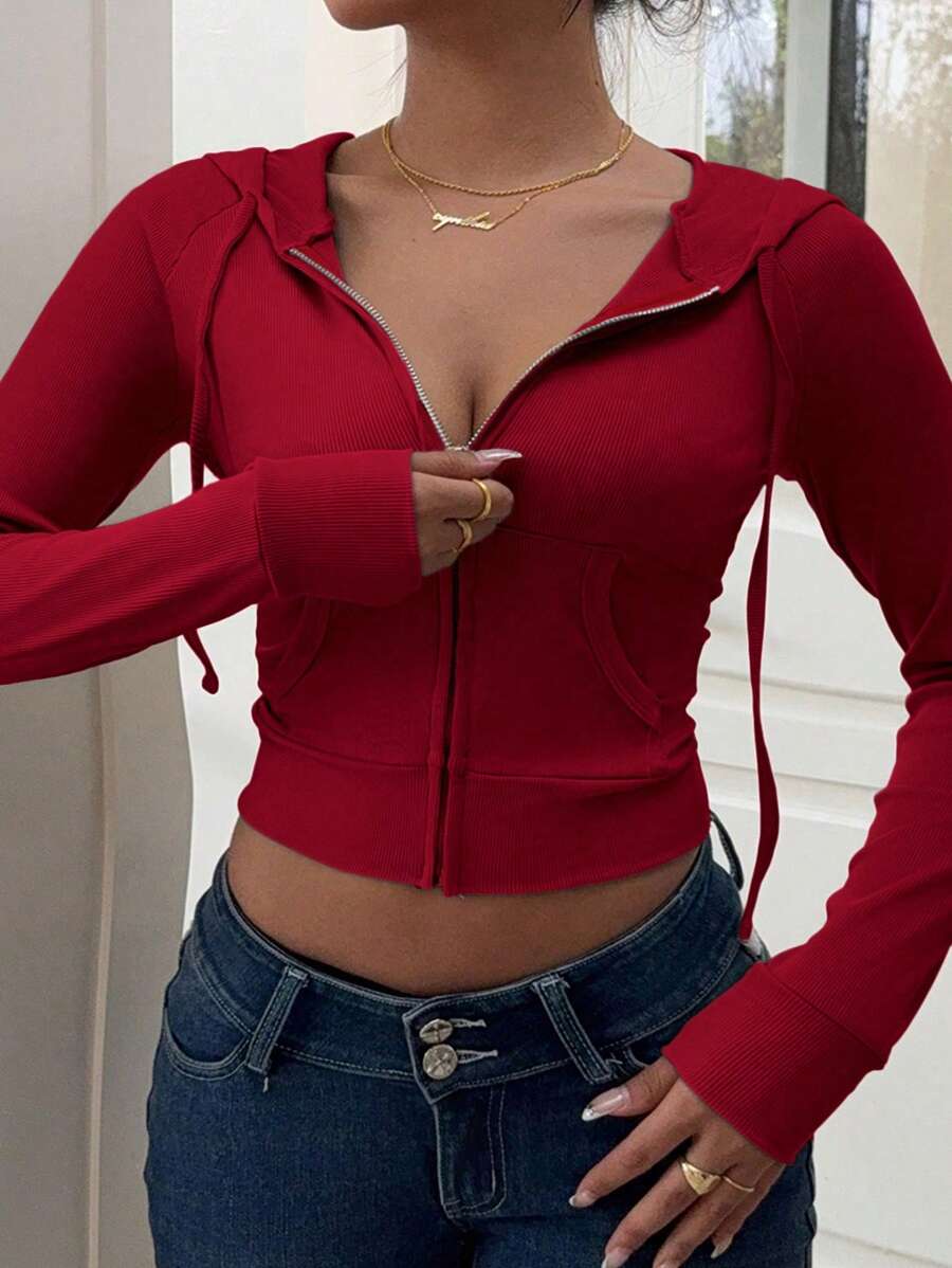 Plus Size Women Solid Color Fitted Hooded Lightweight Jacket Fall Winter Cloth For Women Autumn