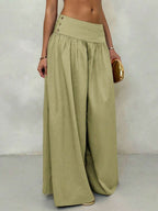 Glamine Vintage Low-Waist Wide Leg Pants, Draped Casual Women's Trousers Brown Pants Brown Wide Leg Pants Wide Pants Skirt Pants