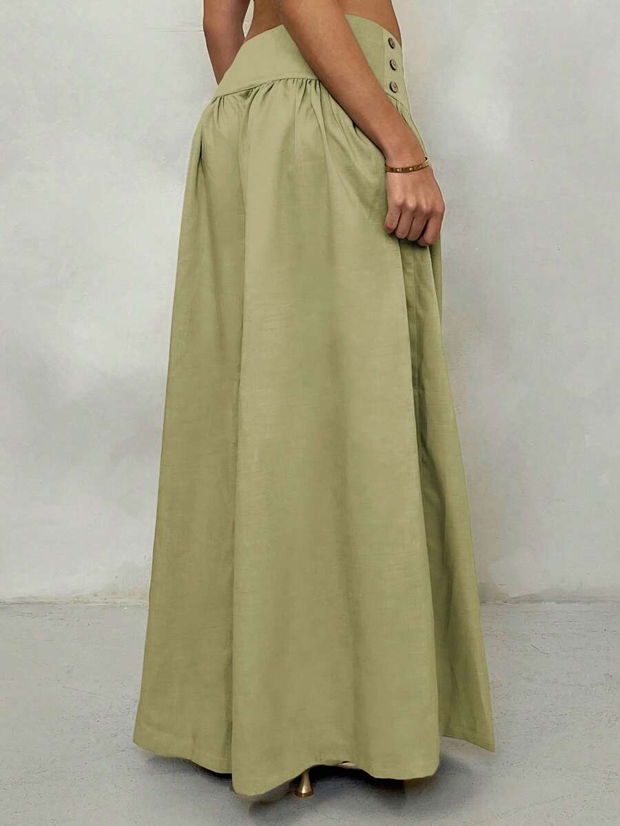 Glamine Vintage Low-Waist Wide Leg Pants, Draped Casual Women's Trousers Brown Pants Brown Wide Leg Pants Wide Pants Skirt Pants