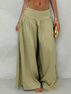 Glamine Vintage Low-Waist Wide Leg Pants, Draped Casual Women's Trousers Brown Pants Brown Wide Leg Pants Wide Pants Skirt Pants