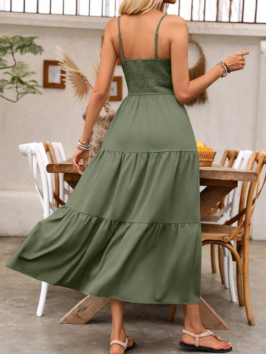 Breezaya Women's Holiday Pleated Cami Dress Maxi Vacation Beach Outfit