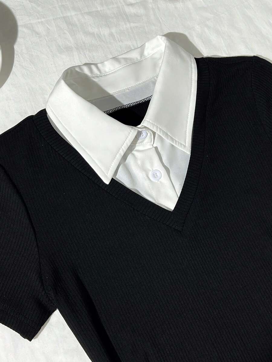 Elamini Women's Elegant Color Block Short Sleeve Work Dress, Summer