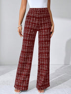 SHEIN Clasi Summer Elegant Women's Plaid Printed Elastic Knitted Pants, Suitable For Various Occasions, Suitable For Summer Vacation, Elegant Travel, And Daily Commuting Business Casual Woman