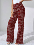 SHEIN Clasi Summer Elegant Women's Plaid Printed Elastic Knitted Pants, Suitable For Various Occasions, Suitable For Summer Vacation, Elegant Travel, And Daily Commuting Business Casual Woman