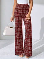 SHEIN Clasi Summer Elegant Women's Plaid Printed Elastic Knitted Pants, Suitable For Various Occasions, Suitable For Summer Vacation, Elegant Travel, And Daily Commuting Business Casual Woman