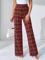 SHEIN Clasi Summer Elegant Women's Plaid Printed Elastic Knitted Pants, Suitable For Various Occasions, Suitable For Summer Vacation, Elegant Travel, And Daily Commuting Business Casual Woman
