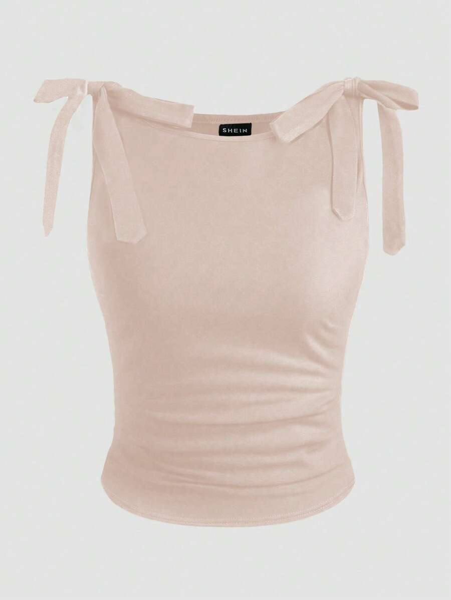 GlowEve Women's Summer Tank Top, Black, Round Neck, Sleeveless, Tie Shoulder Design, Slim Fit, Versatile & Fashionable