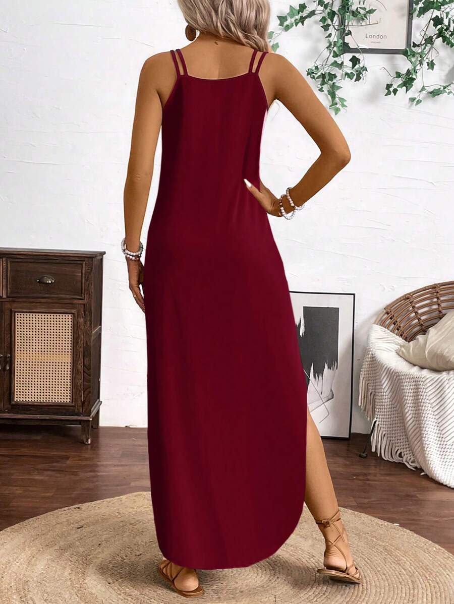 Breezaya Vertical Striped Multi-Colored Spaghetti Strap Dress Maxi Women Outfit