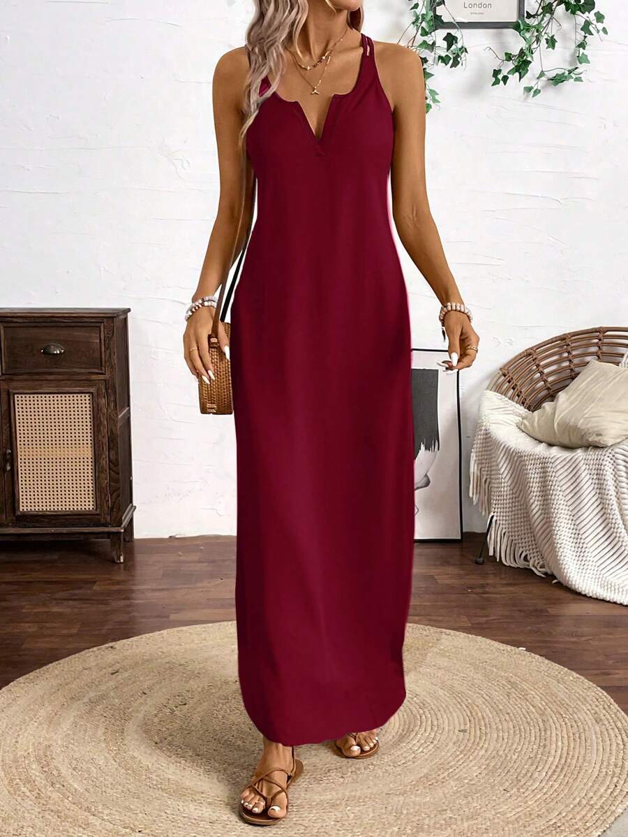 Breezaya Vertical Striped Multi-Colored Spaghetti Strap Dress Maxi Women Outfit