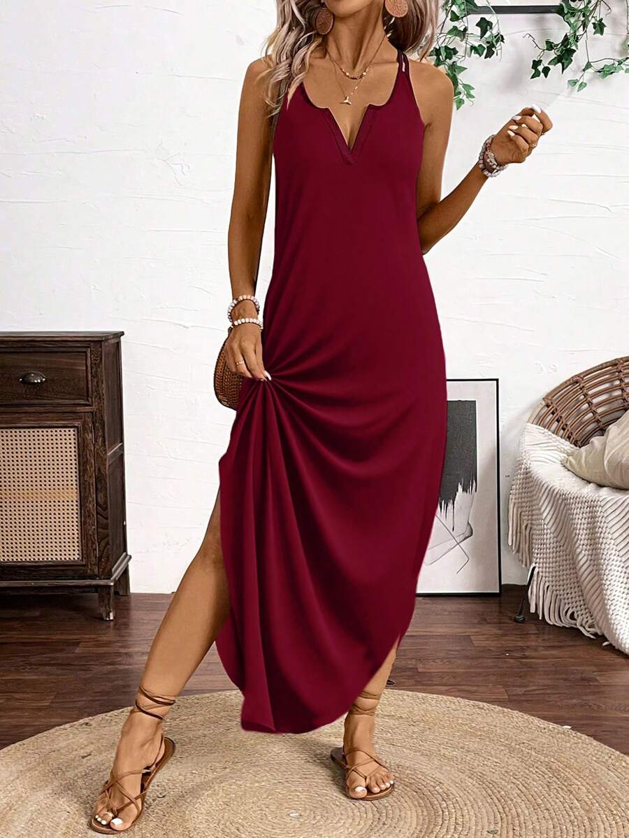 Breezaya Vertical Striped Multi-Colored Spaghetti Strap Dress Maxi Women Outfit