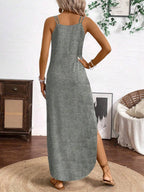 Breezaya Vertical Striped Multi-Colored Spaghetti Strap Dress Maxi Women Outfit