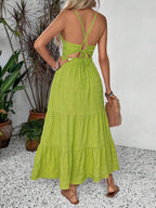 Breezaya Summer Holiday Solid Color Textured Backless Dress For New Year Clothes Maxi Vacation Beach Outfits Women